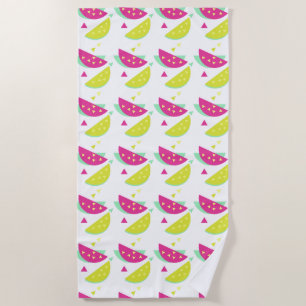 Summer Strawberries and Lemonade Geometric Beach Towel