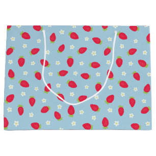 Summer Strawberries Blue Large Gift Bag