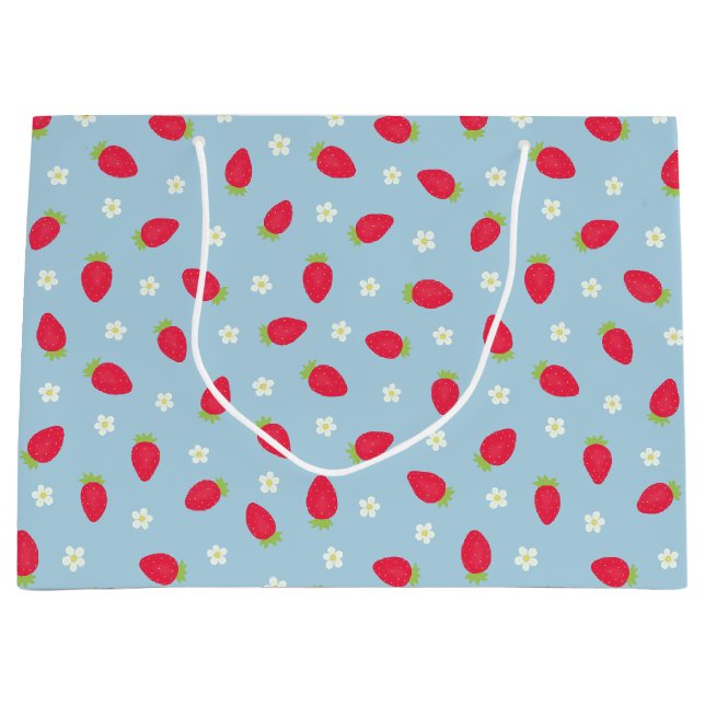 Summer Strawberries Blue Large Gift Bag (Front)