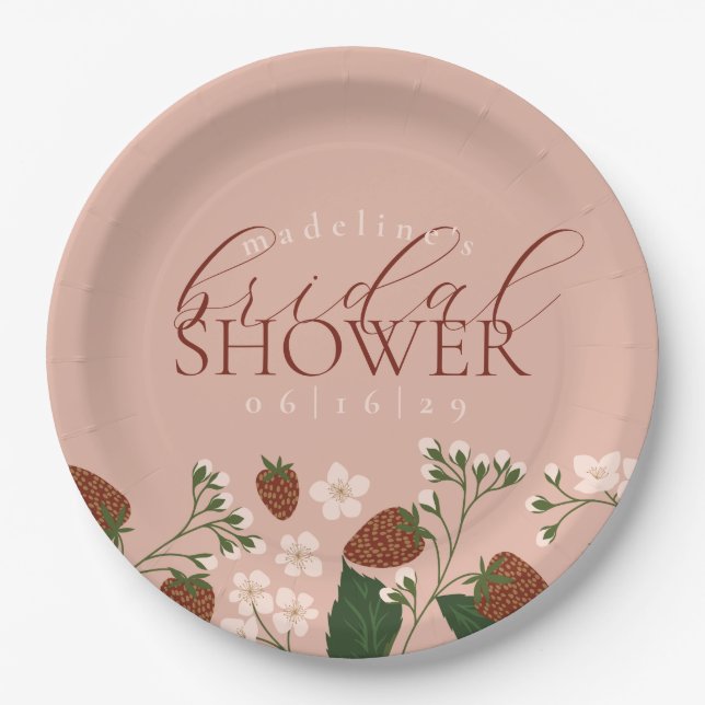 Summer Strawberries Bridal Shower Paper Plates (Front)
