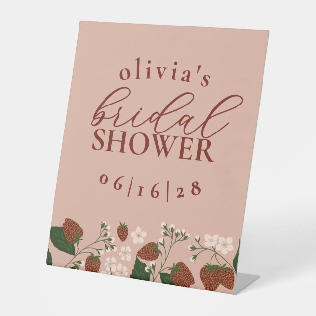 Summer Strawberries Bridal Shower Personalized Pedestal Sign (Front)