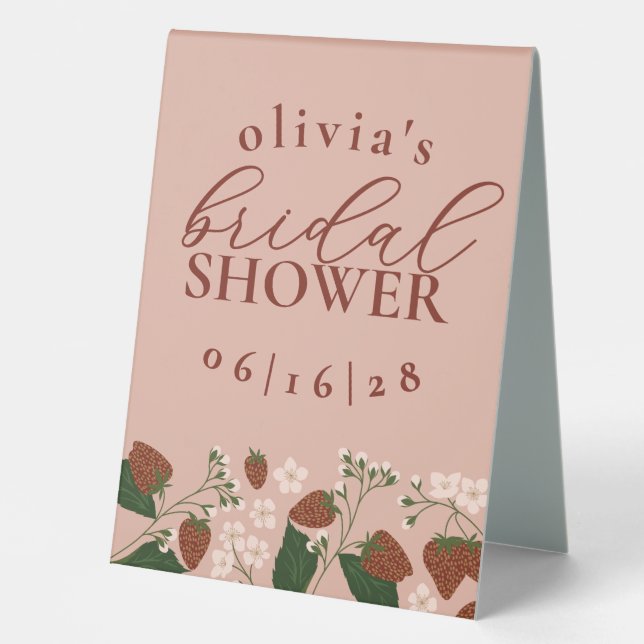Summer Strawberries Bridal Shower Personalized Table Tent (Front)