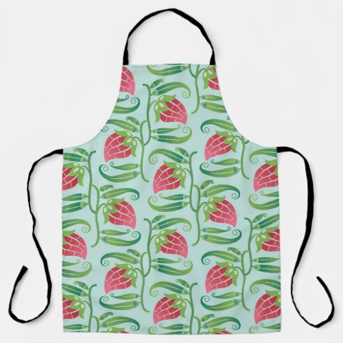 Summer Strawberries Green Background Pattern Apron