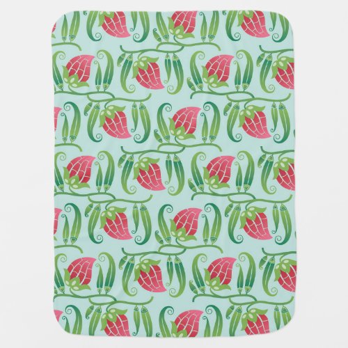 Summer Strawberries Green Background Pattern Baby Blanket