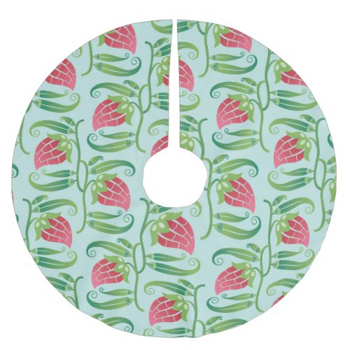 Summer Strawberries Green Background Pattern Brushed Polyester Tree Skirt