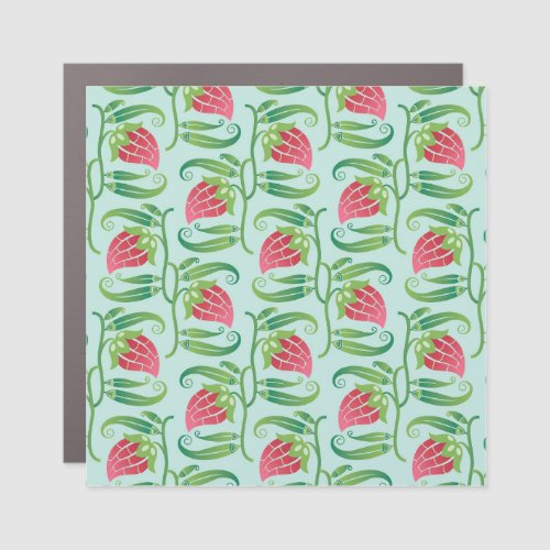 Summer Strawberries Green Background Pattern Car Magnet