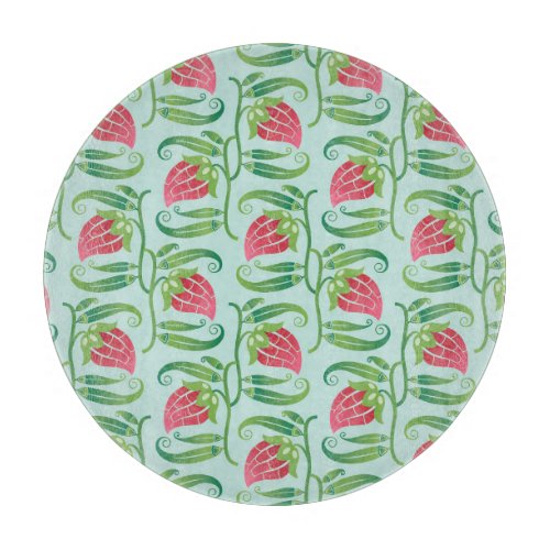 Summer Strawberries Green Background Pattern Cutting Board