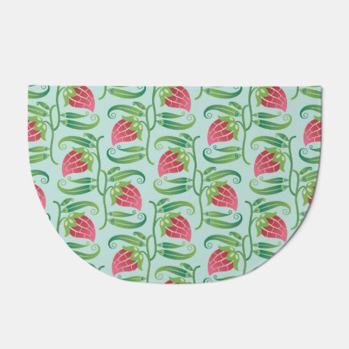 Summer Strawberries Green Background Pattern Doormat