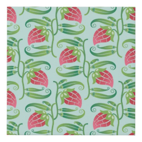 Summer Strawberries Green Background Pattern Faux Canvas Print