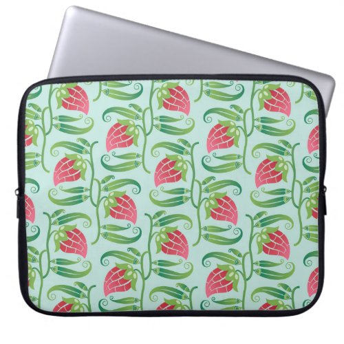 Summer Strawberries Green Background Pattern Laptop Sleeve