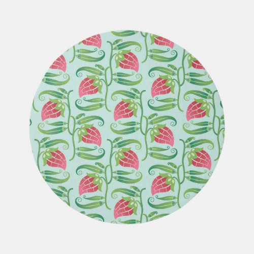 Summer Strawberries Green Background Pattern Rug