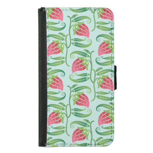 Summer Strawberries Green Background Pattern Samsung Galaxy S5 Wallet Case