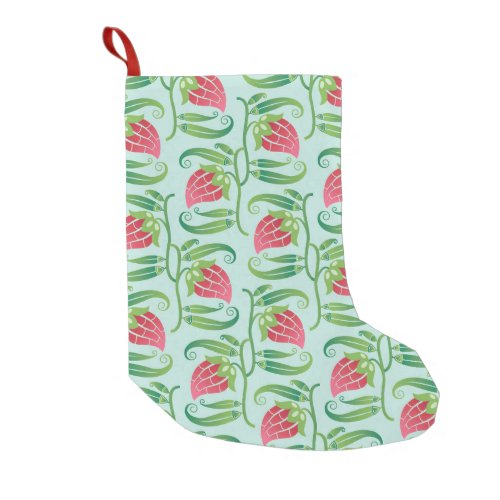 Summer Strawberries Green Background Pattern Small Christmas Stocking