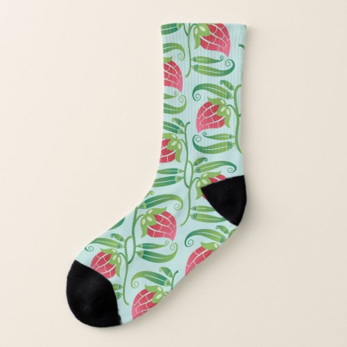 Summer Strawberries Green Background Pattern Socks