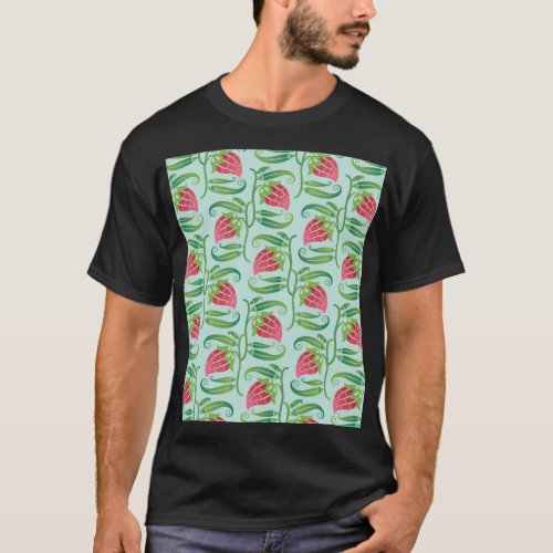 Summer Strawberries Green Background Pattern T_Shirt