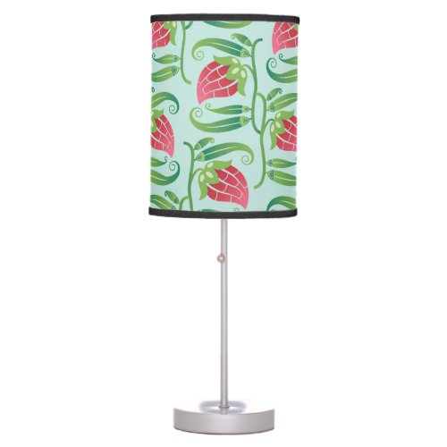 Summer Strawberries Green Background Pattern Table Lamp