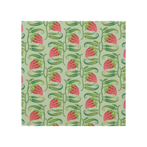 Summer Strawberries Green Background Pattern Wood Wall Art