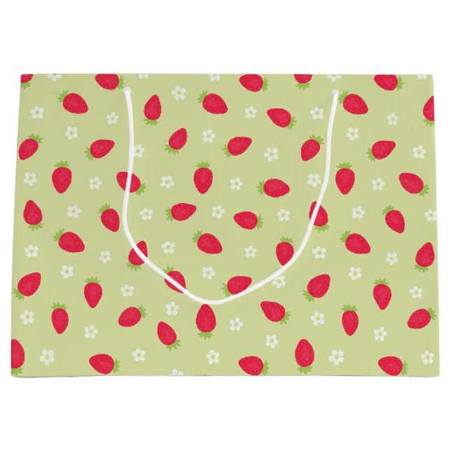 Summer Strawberries Green Large Gift Bag (Front)