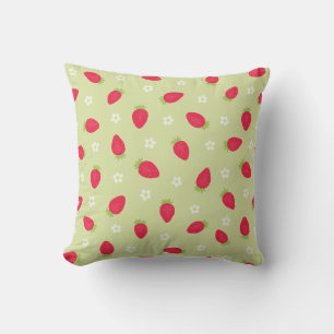 Summer Strawberries (large scale) Green Throw Pillow