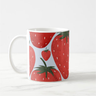Summer Strawberries Light Blue Pattern Coffee Mug