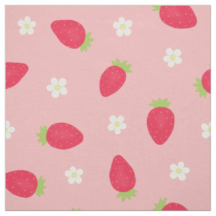 Summer Strawberries on Pink (large scale) Fabric