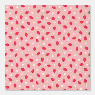 Summer Strawberries on Pink (medium scale) Wallpaper