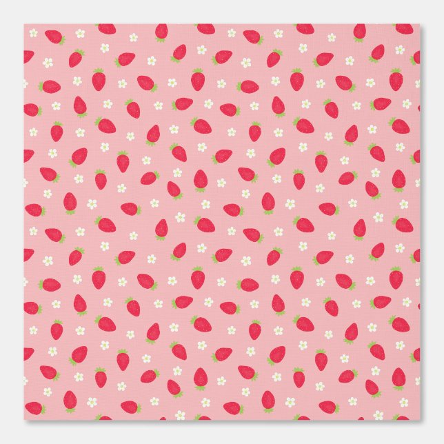 Summer Strawberries on Pink (medium scale) Wallpaper (Front)