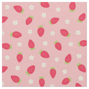 Summer Strawberries on Pink (small scale) Fabric