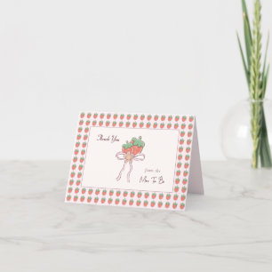 Summer Strawberries Pink Ribbon Letterpress Thank You Card