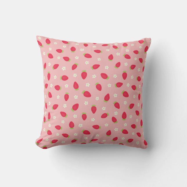 Summer Strawberries (small scale) Pink Throw Pillow (Front)