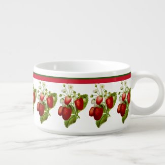 Summer Strawberries with Red Striped Border Bowl