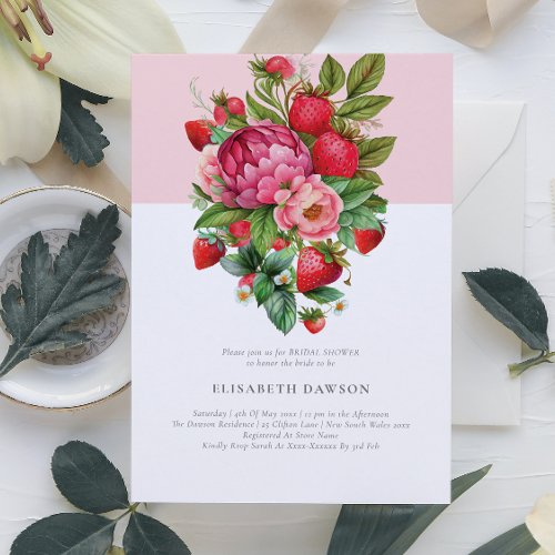 Summer Strawberry and Peonies Bridal Shower Invitation