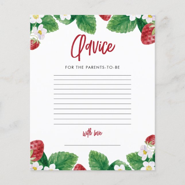 Summer Strawberry Baby Shower Advice Game (Front)