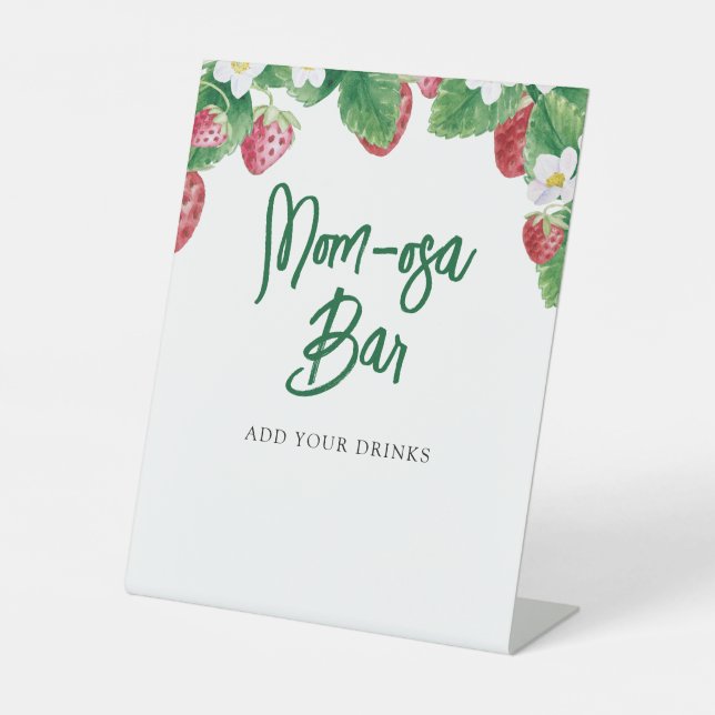 Summer Strawberry Baby Shower Mom-osa Bar Pedestal Sign (Front)