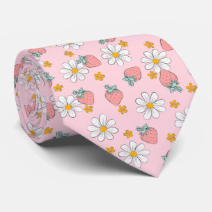 Summer Strawberry Daisy Pattern Neck Tie