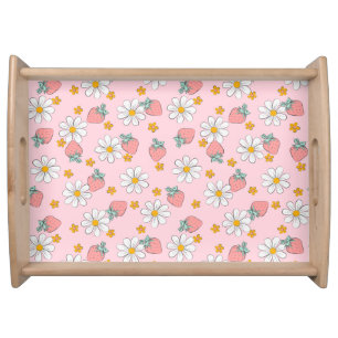 Summer Strawberry Daisy Pattern Serving Tray