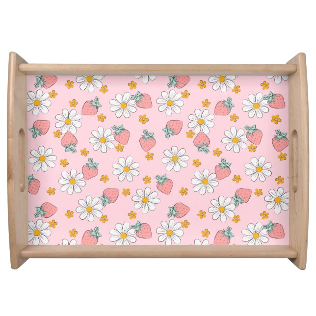 Summer Strawberry Daisy Pattern  Serving Tray (Front)