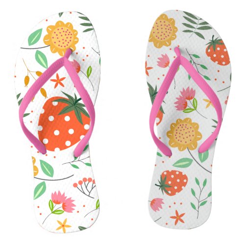 Summer Strawberry Floral Modern Boho Pattern Flip Flops