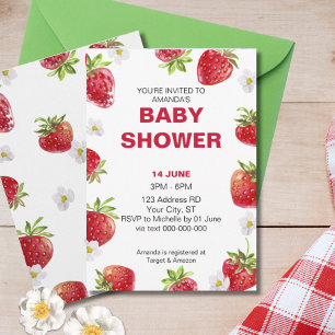 Summer Strawberry Fruit Cute Baby Shower  Invitation