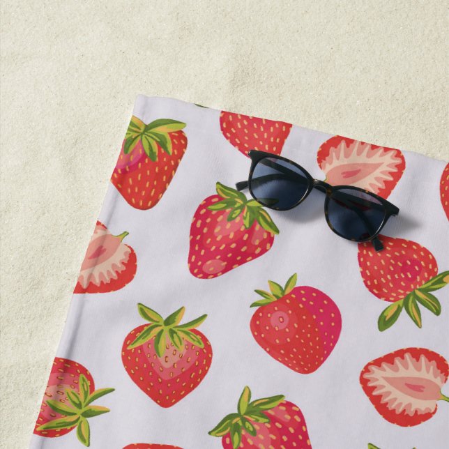 Summer Strawberry Fruit pattern Beach Towel (In Situ)