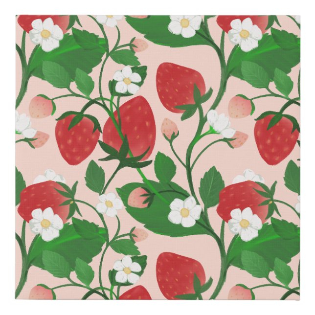 Summer Strawberry in Pink Faux Canvas Print (Front)