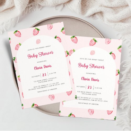 Summer Strawberry Modern Baby Shower Invitation