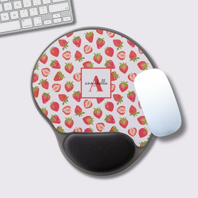 Summer Strawberry Monogram Gel Mouse Pad (Strawberry pattern gel mouse mat)