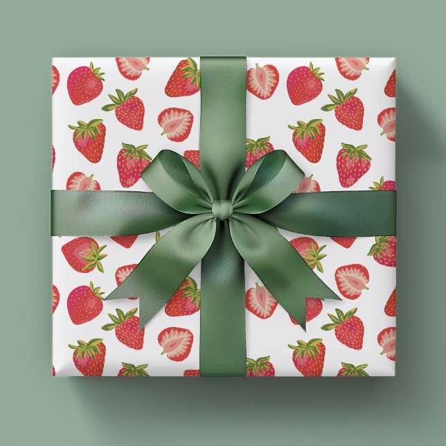 Summer Strawberry Pattern Wrapping Paper Sheets (Strawberry wrapping paper sheets for baby shower, kid parties or girls birthday.)