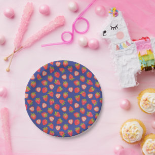 Summer Strawberry Red Blue Pattern Paper Plates