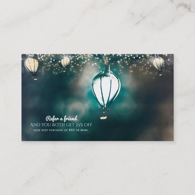 Summer String Lights Chic Refer a Friend Client Referral Card (Front)