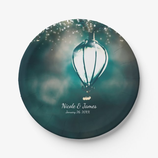 Summer String Lights Enchanted Wedding Reception Paper Plates (Front)