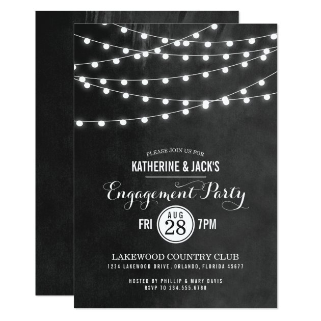 Summer String Lights Engagement Party Invitation