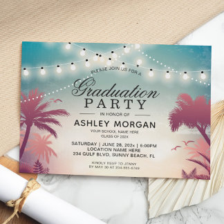 Summer String Lights Outdoor Graduation Party Invitation