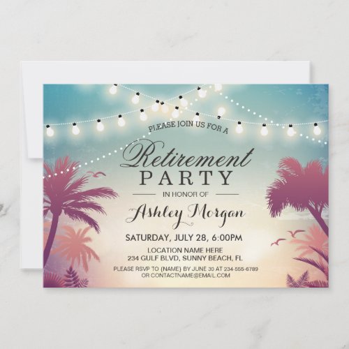 Summer String Lights Outdoor Retirement Party Invitation